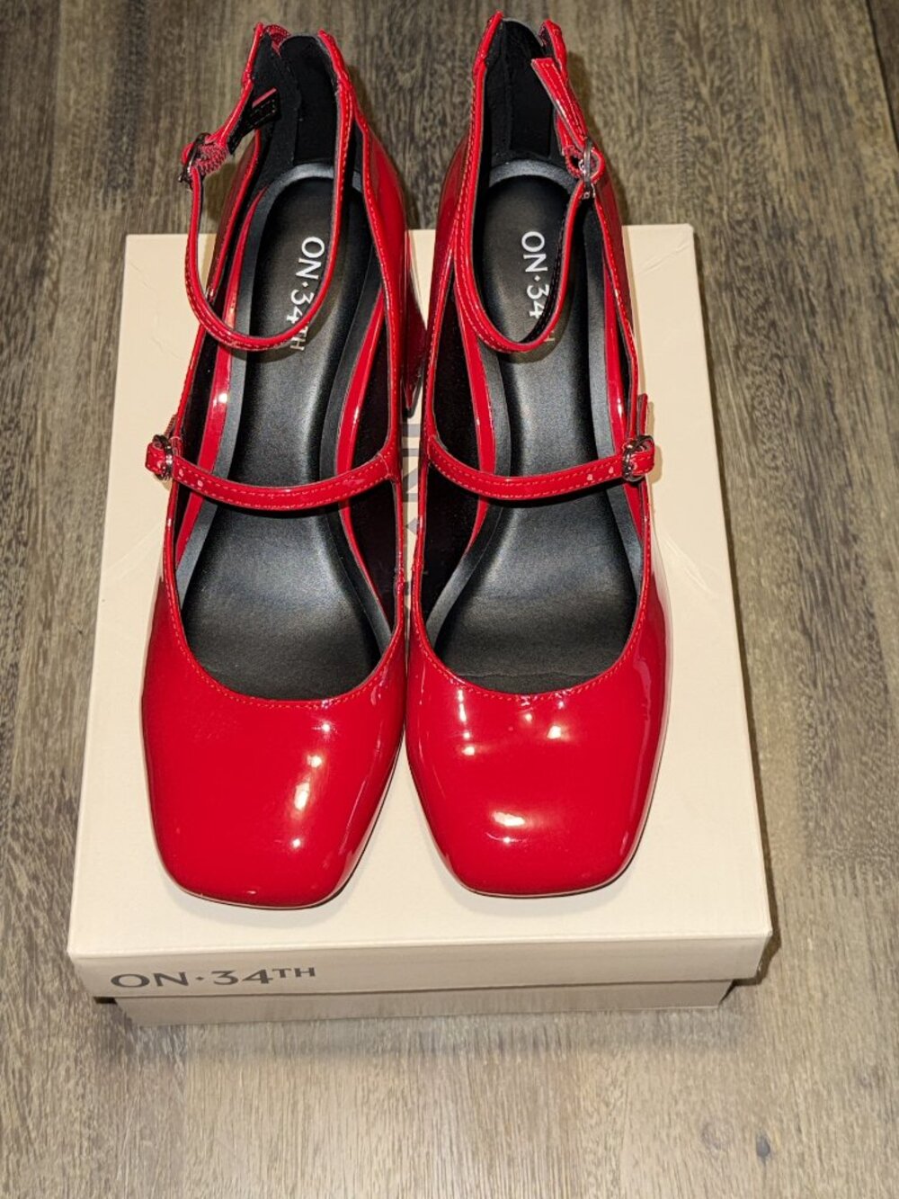 On 34th Woman's Tonii Mary Jane Ankle-Strap Pumps in Patent Red